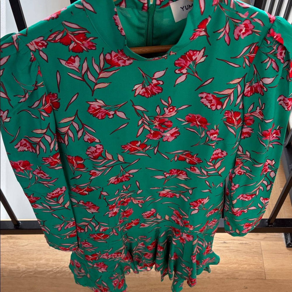 Yumi Kim Teal and Red Floral Mini Dress